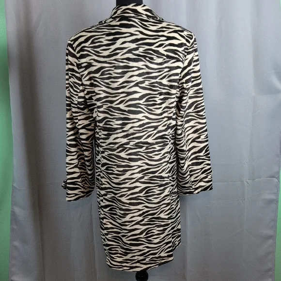 Mix It Black and Cream Animal Print Patterned Trench Coat New Large - Picture 3 of 12